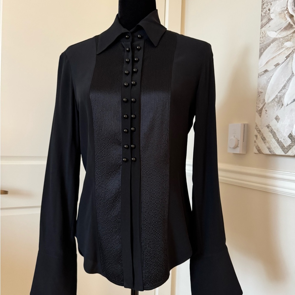 Black 100% Silk Blouse by Strenesse.